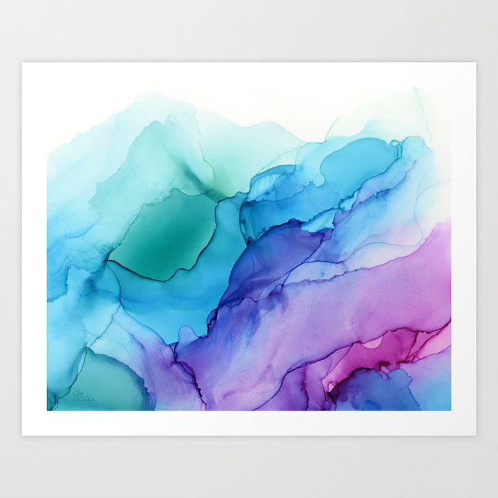 Aqua Magenta Violet Abstract Watercolor Ink Art Print